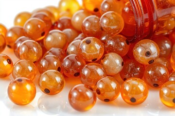 Amber spheres near bottle