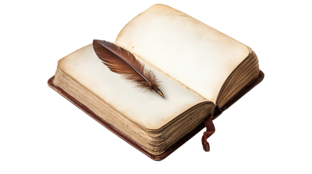 アンティークなノートと羽ペンが開かれ、神秘的な雰囲気を演出。generative ai - Powered by Adobe