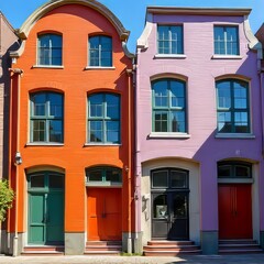 Vibrant Colorful European Townhouses with Traditional Architecture