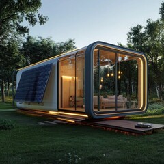 A high-rise green building with wind turbines integrated into its smart construction.