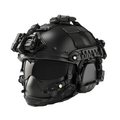 Modern tactical helmet on transparent background in studio setting