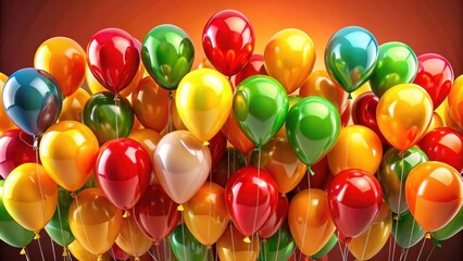 A vibrant cluster of colorful balloons, filled with helium and ready to float into the sky, signifying joy, celebration, and lightheartedness.