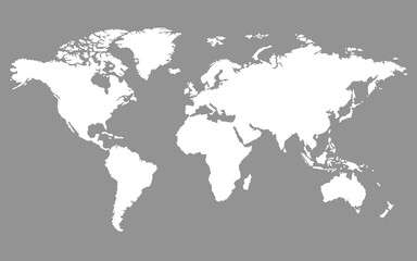 Flat world map with silhouettes of continents. Global world map white gray background