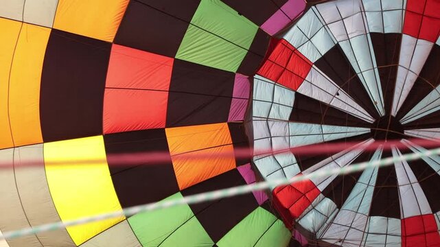 Handheld Inside Colorful Hot Air Balloon. Funny Balloon Festival Activity