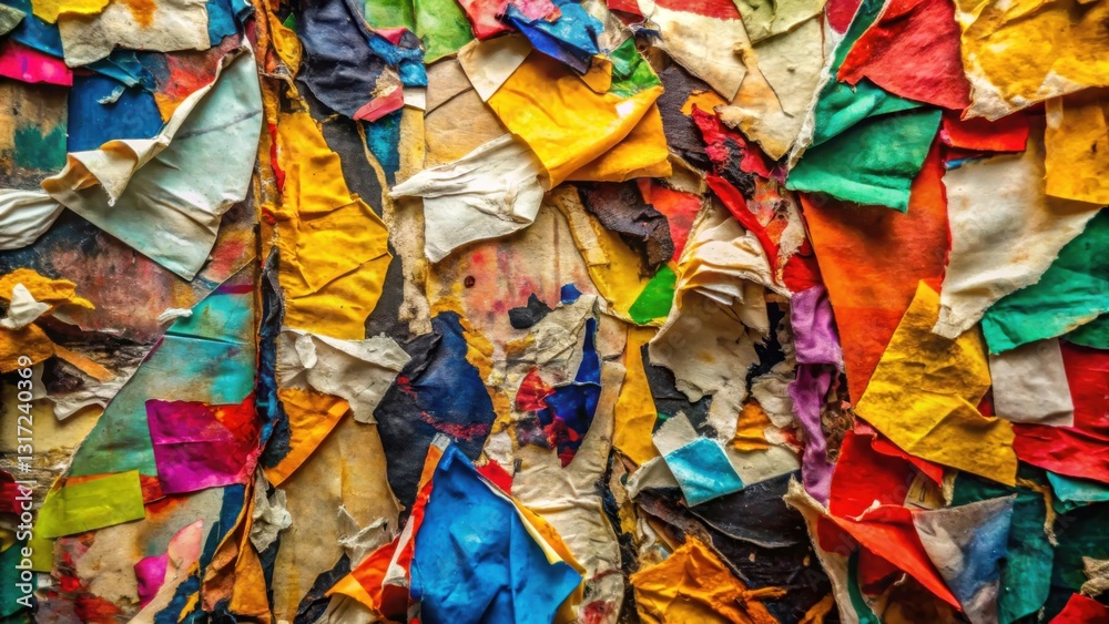 Leinwandbilder a tapestry of torn and faded papers, layers of color and texture create a vivid abstract composition