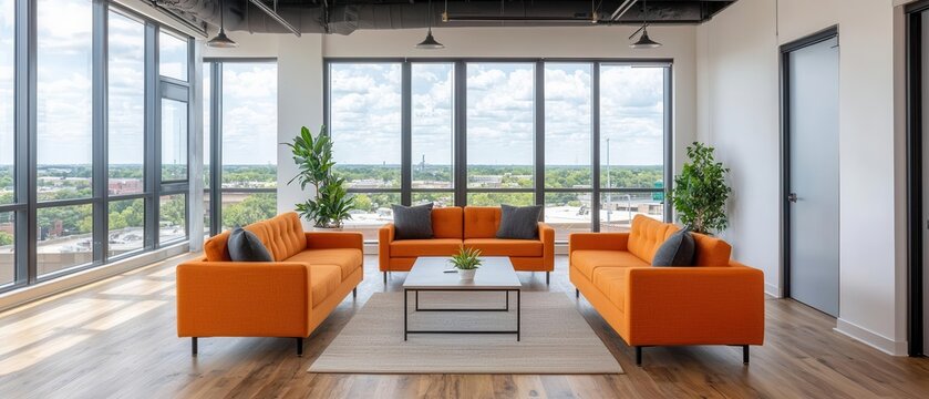 workspace design flexible seating productivity. Flexible co-working space featuring hot-desking, standing desks, and comfortable lounge areas