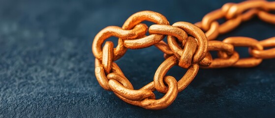 Obraz premium digital payments cryptocurrency transactions trends. Close-up of a textured copper chain, showcasing intricate links against a dark background, emphasizing craftsmanship and detail.