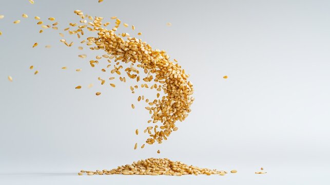 Cascading Sesame Seeds Falling Gracefully Against a Minimalist Background