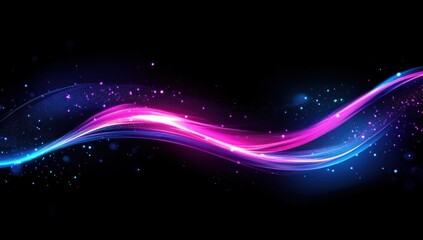 Obraz premium Abstract glowing wave with vibrant pink and blue light streaks on black background.