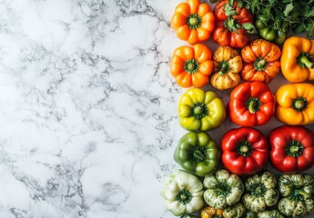 Colorful Mini Bell Peppers on White Marble Background