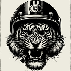 Powerful Tiger in a Motorcycle Helmet - Bold Graphic Design