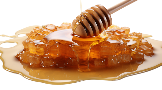 Honeycomb Dripping Golden Nectar, Sweet Texture for Natural Food Themes, isolated on transparent background.
