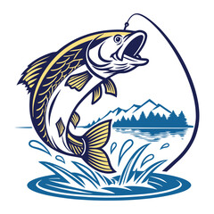 Vintage-Style Illustration of a Fisherman Catching a Large Fish .