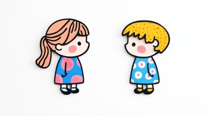 Cute Hand-Drawn Cartoon Characters of a Girl and Boy in Bright Clothing for Children's Media and Education