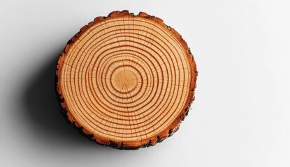 Fototapeta premium Detailed Cross Section of a Tree Trunk Showing Growth Rings on White Background