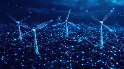 Engineers reviewing AI-predicted energy flow data from a renewable smart grid system.