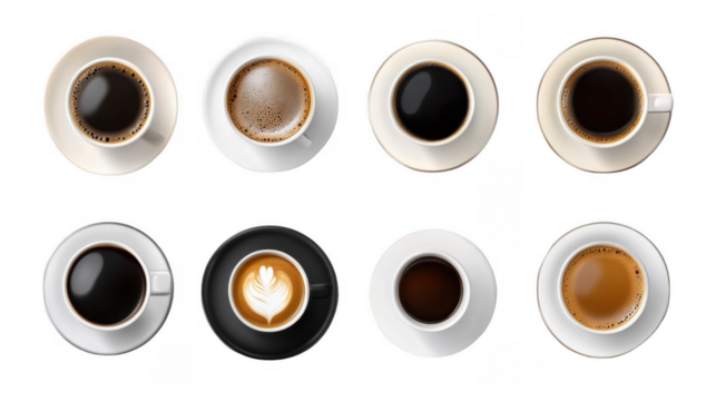 Variety of Coffee Cups Displayed in a Symmetrical Arrangement - Powered by Adobe
