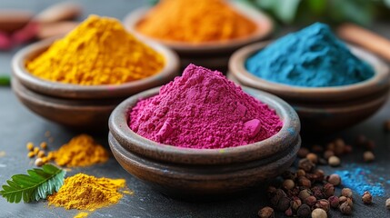 Colorful Holi Powder in Bowls &ndash; Vibrant Festival Colors