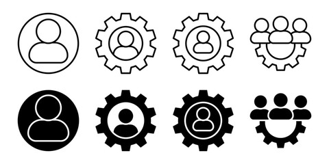 User on Gear icon set. Admin, user, Profile Sign. Flat illustration of icons on a white background