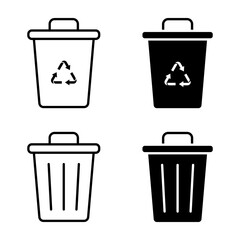 Trash icon set. Flat illustration of icons on a white background