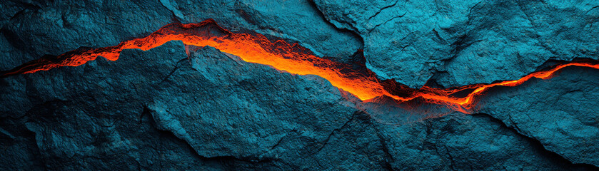 Fototapeta premium stunning view of molten lava glowing through cracked rocky surface