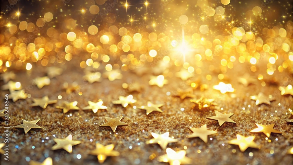 Aufkleber A sparkling background with scattered gold stars and a soft blur of golden lights, creating a magical and celebratory feel.