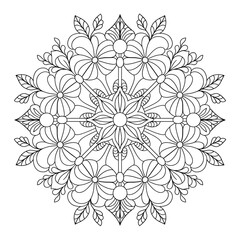 A line art mandala design illustration of a coloring page 