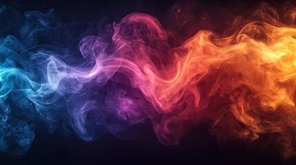Fototapeta premium A vibrant abstract composition featuring swirling wisps of smoke in hues of blue and red, set against a deep black background.