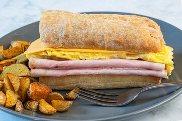 ham,  egg and cheese breakfast sandwich