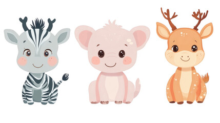 Obraz premium Cute Cartoon Animals Featuring Zebra, Piglet, and Deer Characters
