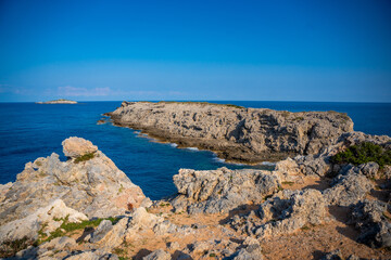 View of Kape Apostolos and Kleides Islands at the very eastern tip of the Karpasia Peninsula in the Turkish Republic of Northern Cyprus. Most easterly point on mainland Cyprus.