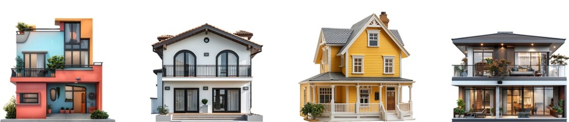 Modern house on transparent background collection set