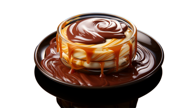 Caramel Chocolate Swirl Creamy Dessert, Indulgent Gourmet Treat for Food Themes, isolated on transparent background.