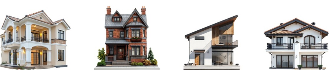 Modern house on transparent background collection set