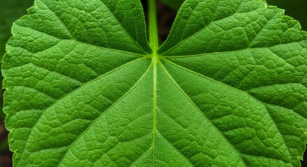 Lush Green Leaf Texture - Close-up view of a vibrant green leaf, showcasing intricate vein patterns and texture. Perfect for nature-themed designs