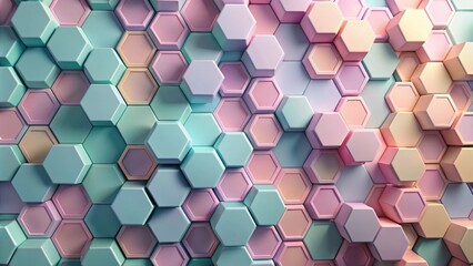 A geometric pattern of pastel hexagons arranged in a honeycomb structure, creating a visually appealing and modern backdrop.