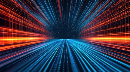 Fototapeta premium Futuristic Data Flow with Vibrant Blue and Orange Light Streams