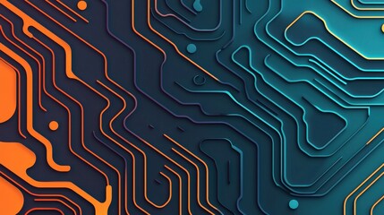Abstract Technology Background with Colorful Circuit Design Lines