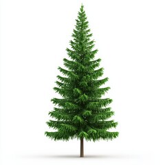 Lush Green Spruce Tree with Conical Shape and Dense Foliage on a White Background
