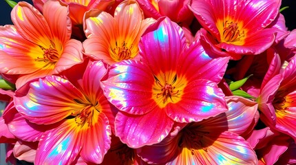 Vibrant Tulip Bouquet: A stunning close-up captures the radiant beauty of a bouquet of tulips, displaying a rich array of pinks, oranges.