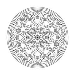 A line art mandala design illustration of a coloring page 