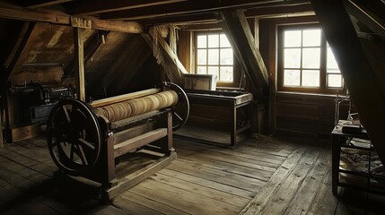 Household Spinning Jenny Perspective Wood Grain Loft