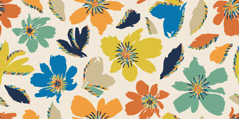 Exotic hand drawn flowers, seamless patterns with floral for fabric, textiles, clothing, wrapping paper, cover, banner, home decor, abstract backgrounds.