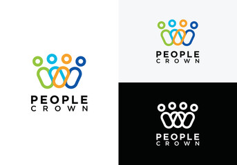 Abstract people and crown combination logo icon design illustration minimal simple design style. Family and co-workers teamwork sign emblem vector logo.