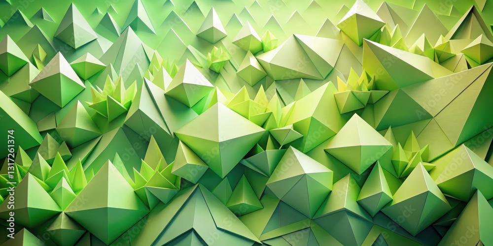 Fototapete A vibrant abstract landscape of interlocking green geometric shapes, creating a sense of depth and texture