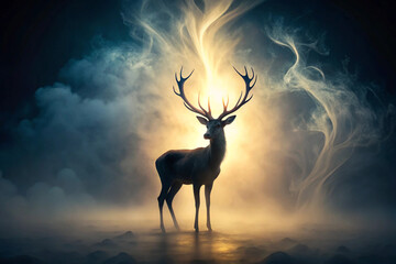 A deer made entirely of soft shadows, appearing only as a silhouette against a misty