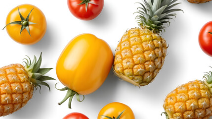 Whole Yellow and red big pineapple tomato on white background