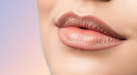 Obraz premium Close-up of woman's lips with minimal makeup, showcasing smooth skin