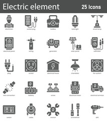 Electric Elements Line Icons Set. Collection of 30 outline icons representing electrical components, power systems, and energy sources.  vector illustration.