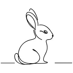 Fototapeta premium One-line drawing of a sitting rabbit with ground lines